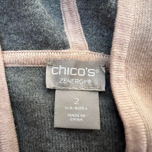 Pink & gray striped, hooded, zip-up sweater, Zynergy by Chico’s sz 2 (L/XL). - Picture 2 of 6